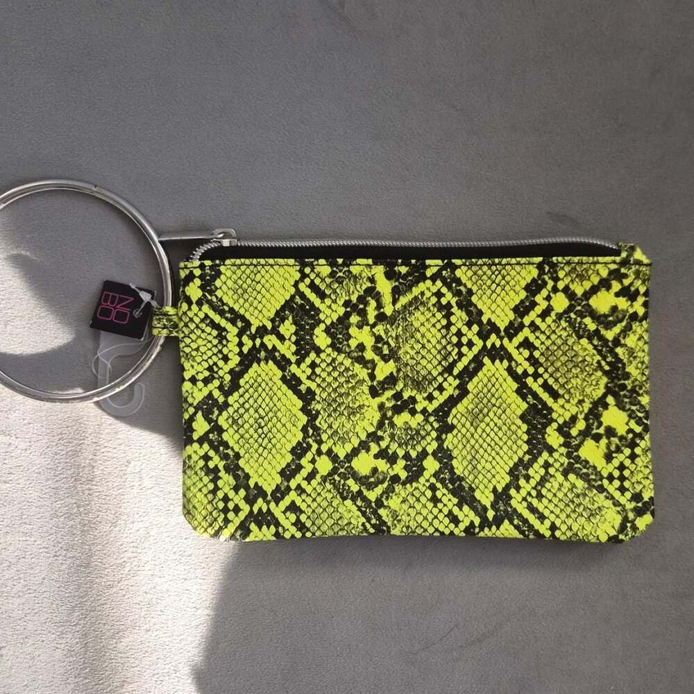 No Boundaries Neon Yellow Snake Print Keyring Wristlet